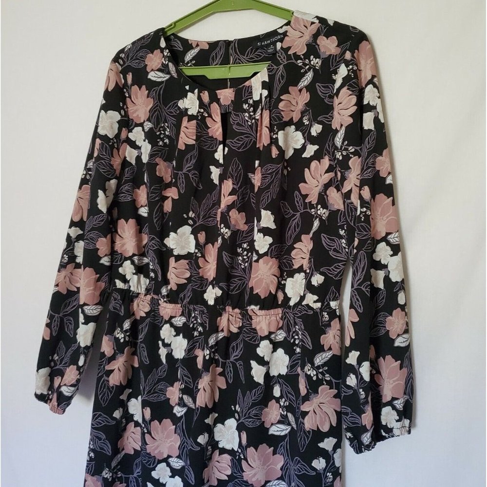 41 Hawthorn Womens Floral Leaf Print Keyhole Long Sleeve Dress Size M Petite - Picture 2 of 7